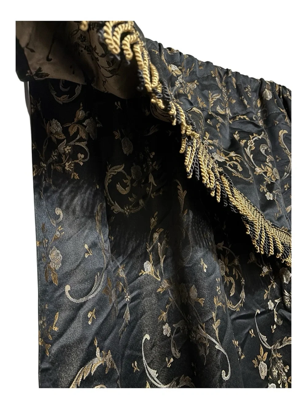 All In One Curtain Set Floral Jacquard 2 Curtains Attached Valance Black Gold